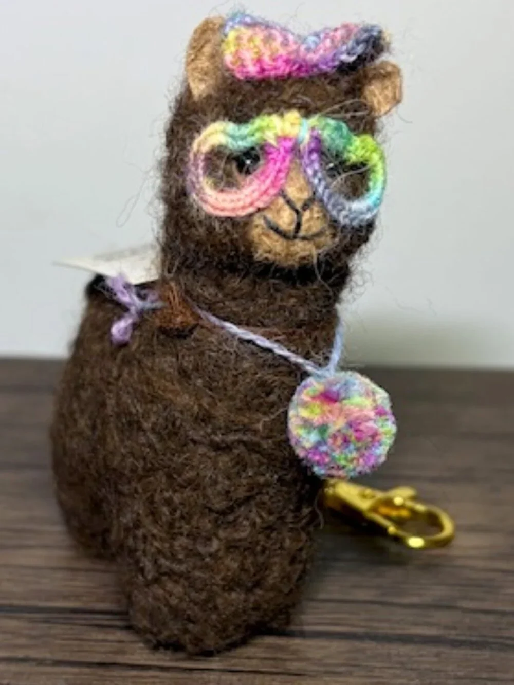 Super Cute 100% Alpaca Wool Brown Llama Handmade Artisanal Bag Charm Key Chain